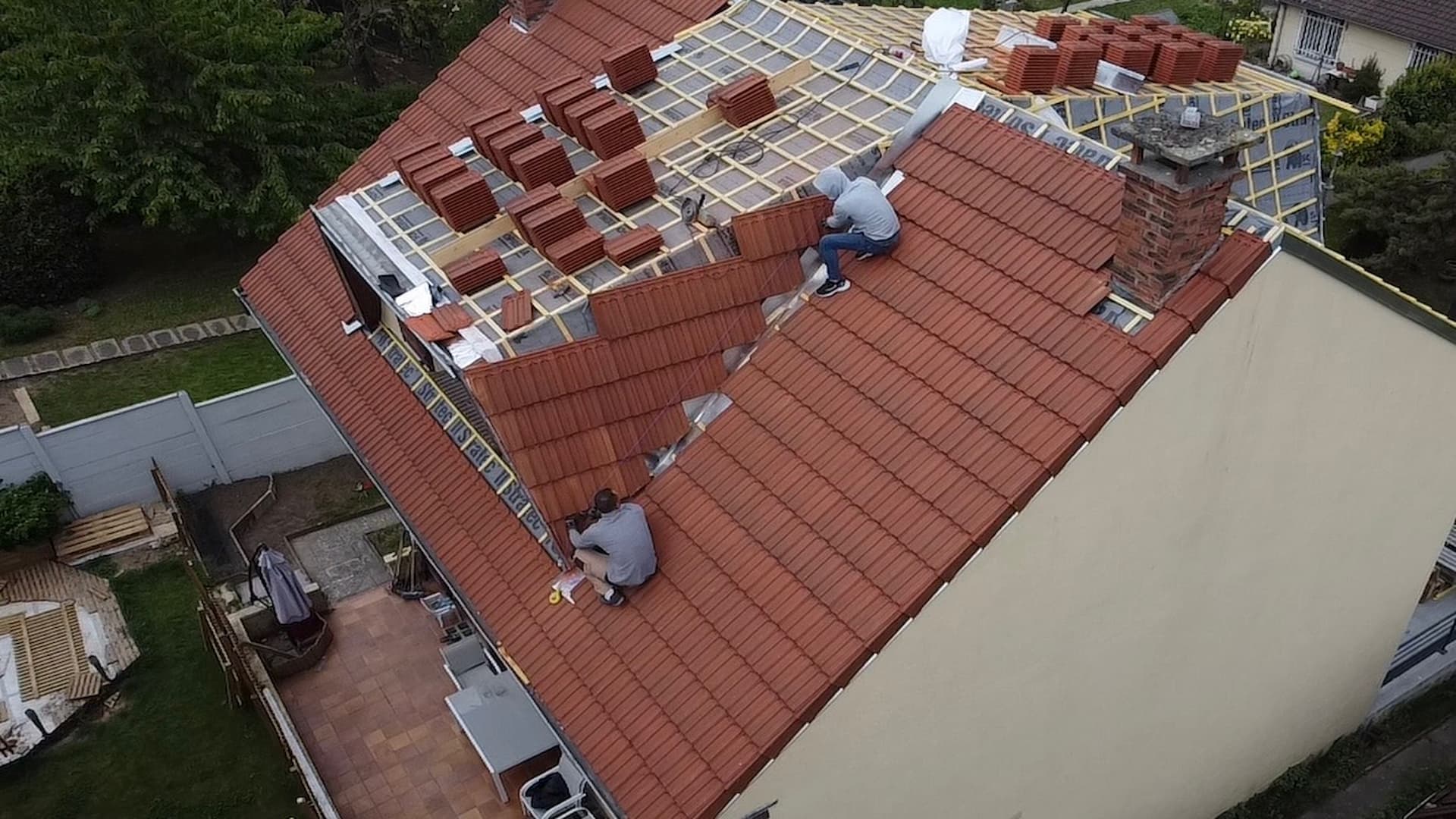 Vue drone réfection toiture pavillon, Cuffies